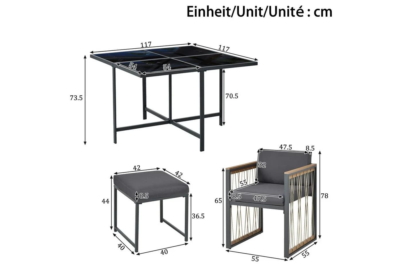 Flieks Garten-Essgruppe 7-tlg. Grau Polyrattan mit Kissen - Bild 5