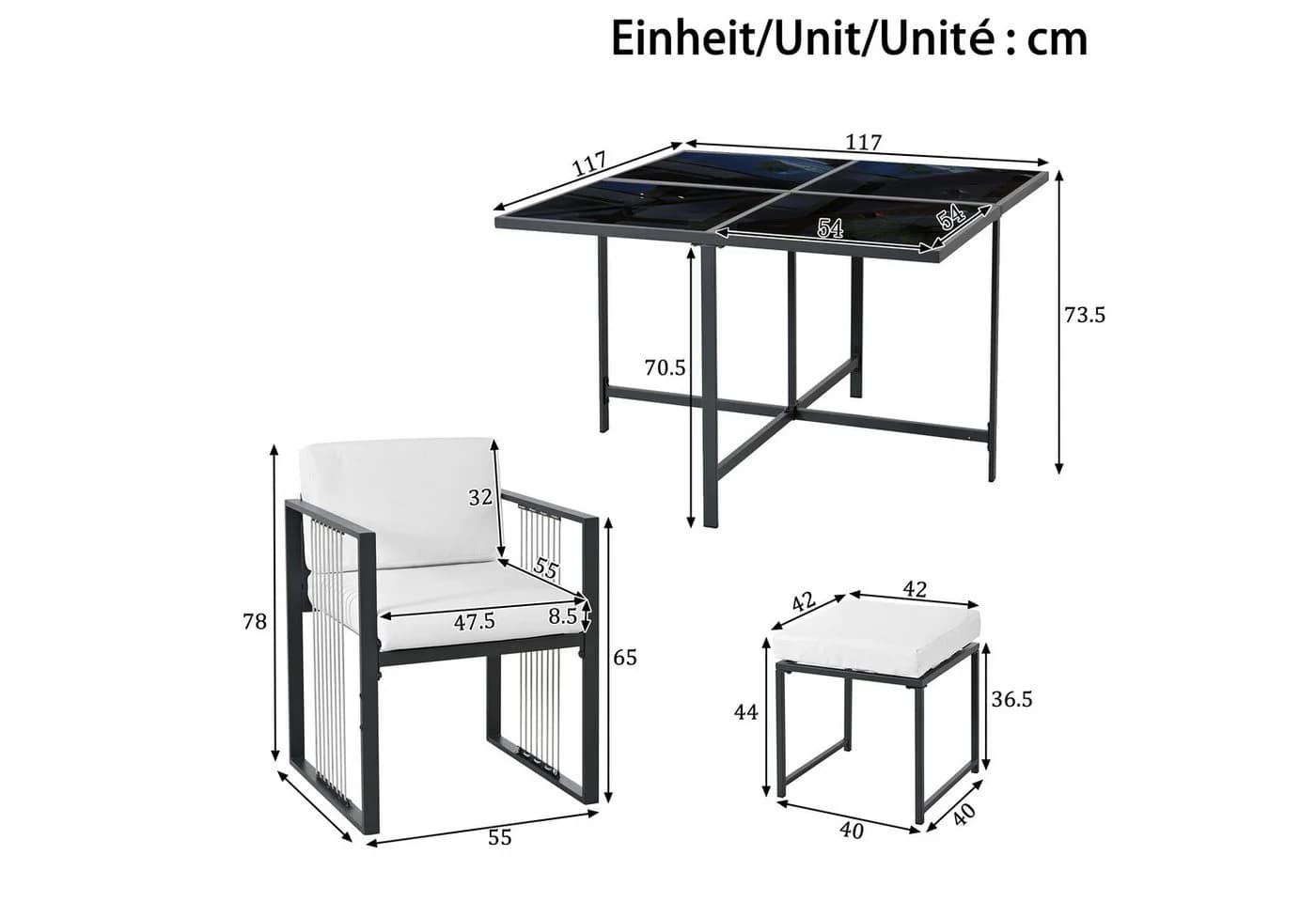 Flieks Garten-Essgruppe 7-tlg. Weiß/Schwarz Seil & Glas - Bild 5