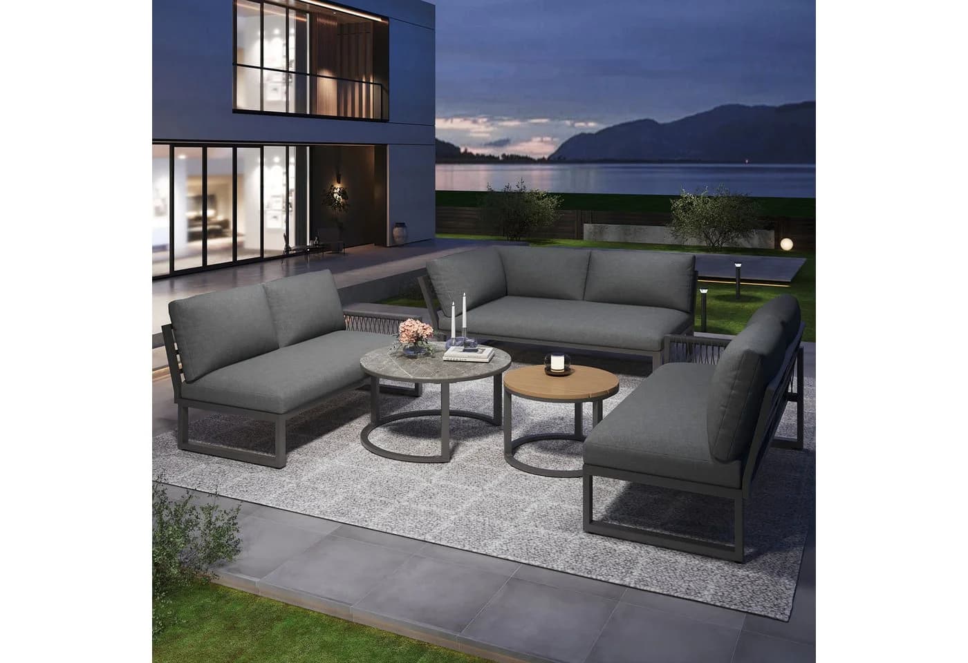 Flieks Gartenlounge-Set 6-Sitzer Ecksofa aus Seil