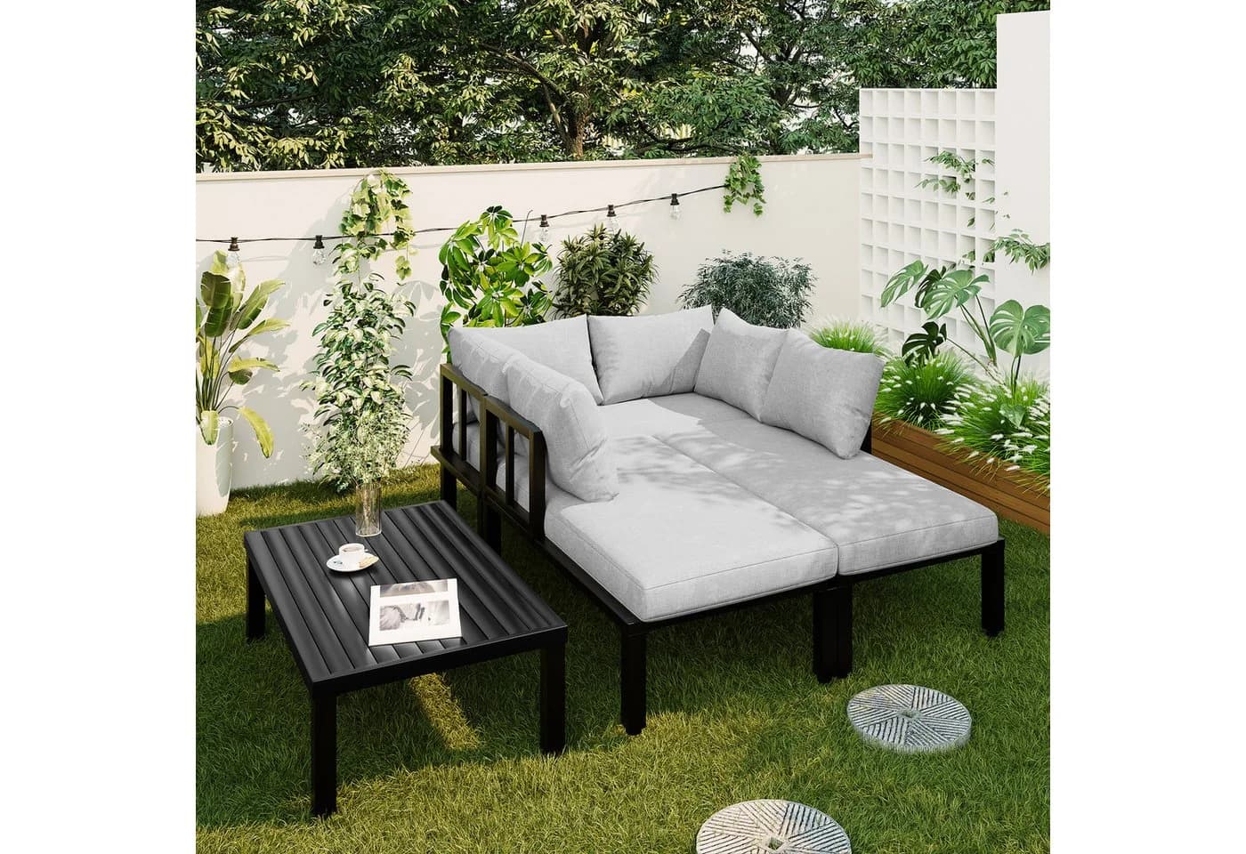 Merax Gartenlounge-Set 6-Sitzer Grau Modular