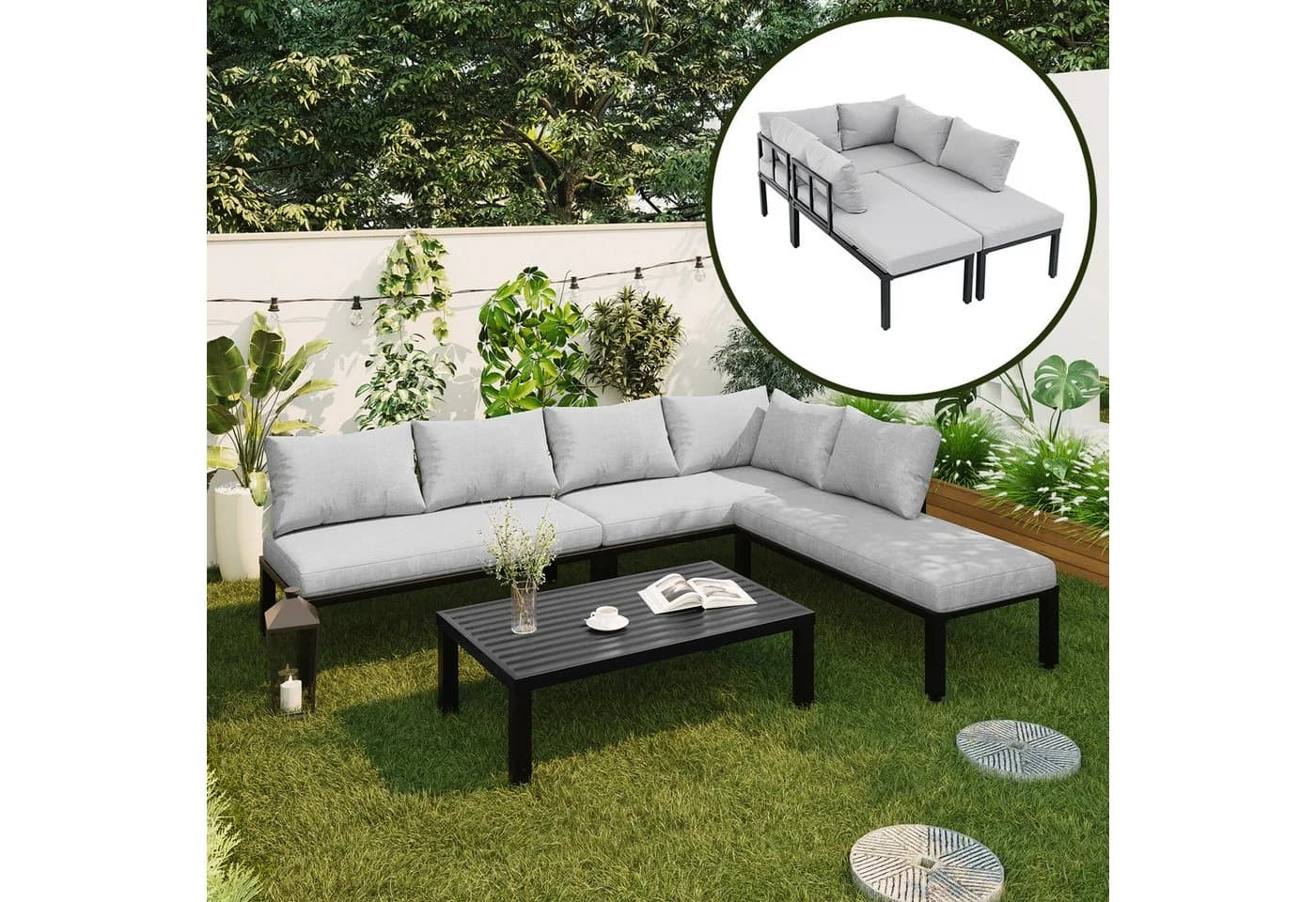 Merax Gartenlounge-Set 6-Sitzer Grau Modular - Bild 2