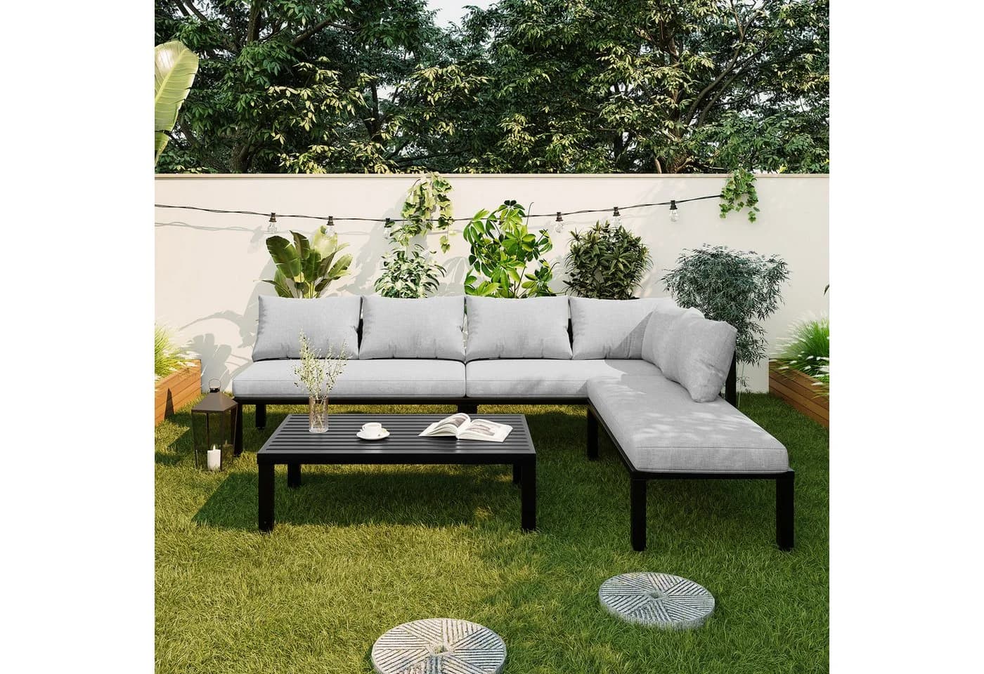 Merax Gartenlounge-Set 6-Sitzer Grau Modular - Bild 3