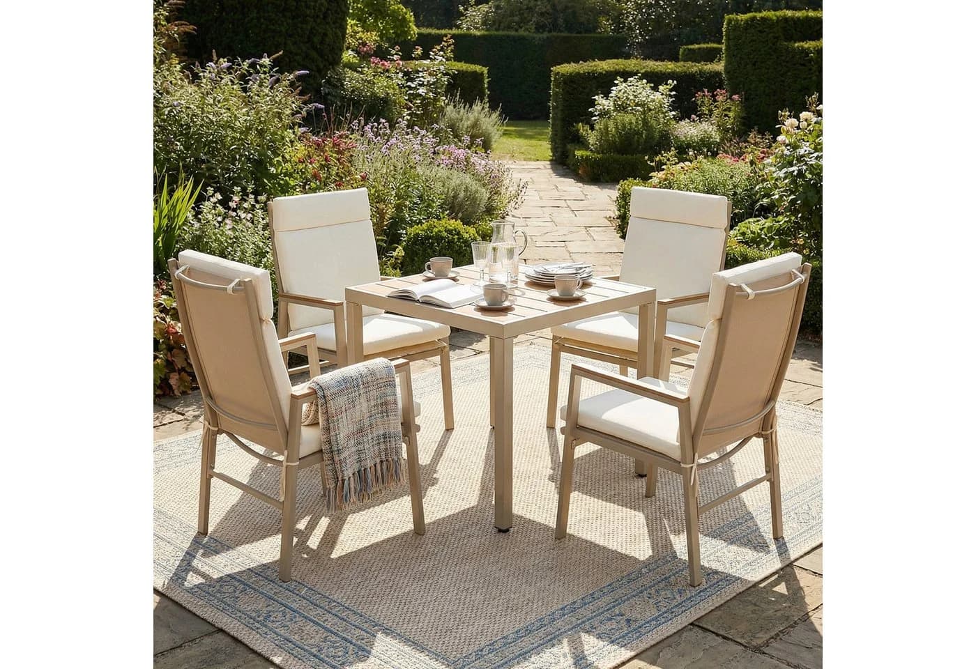 Merax Gartenlounge-Set 5-tlg. Beige/Braun WPC & Textilene