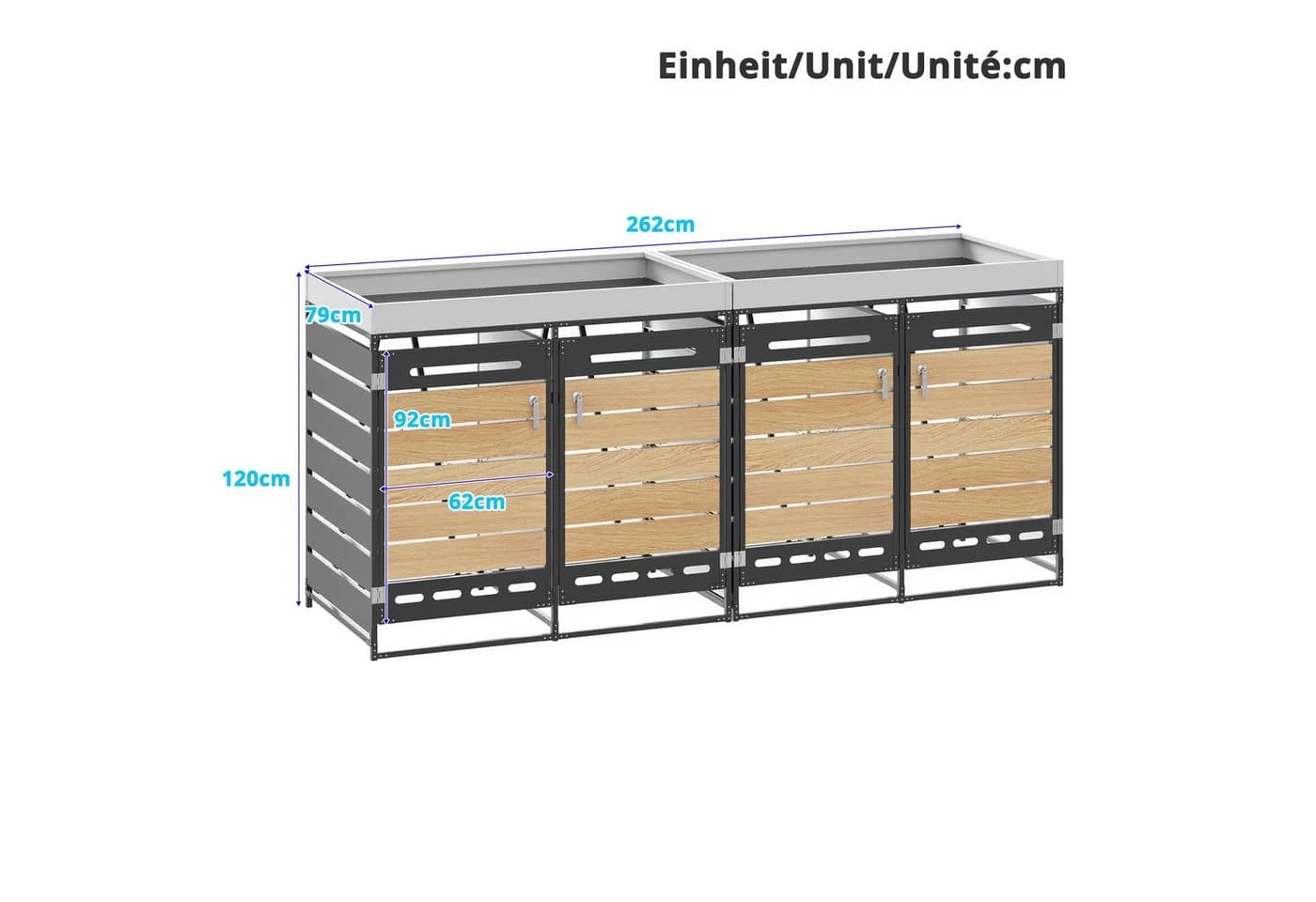 Merax Mülltonnenbox 2-fach abschließbar Schwarz Holzoptik - Bild 5