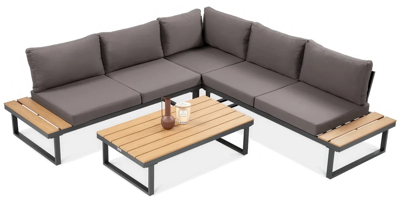 Focus Garden Gartenlounge-Set Emerson Ecksofa mit Tisch Grau/Schwarz - Bild 2
