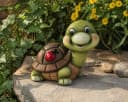 MF Gartenfigur Schildkröte mit Marienkäfer Keramik Grün Bild 2