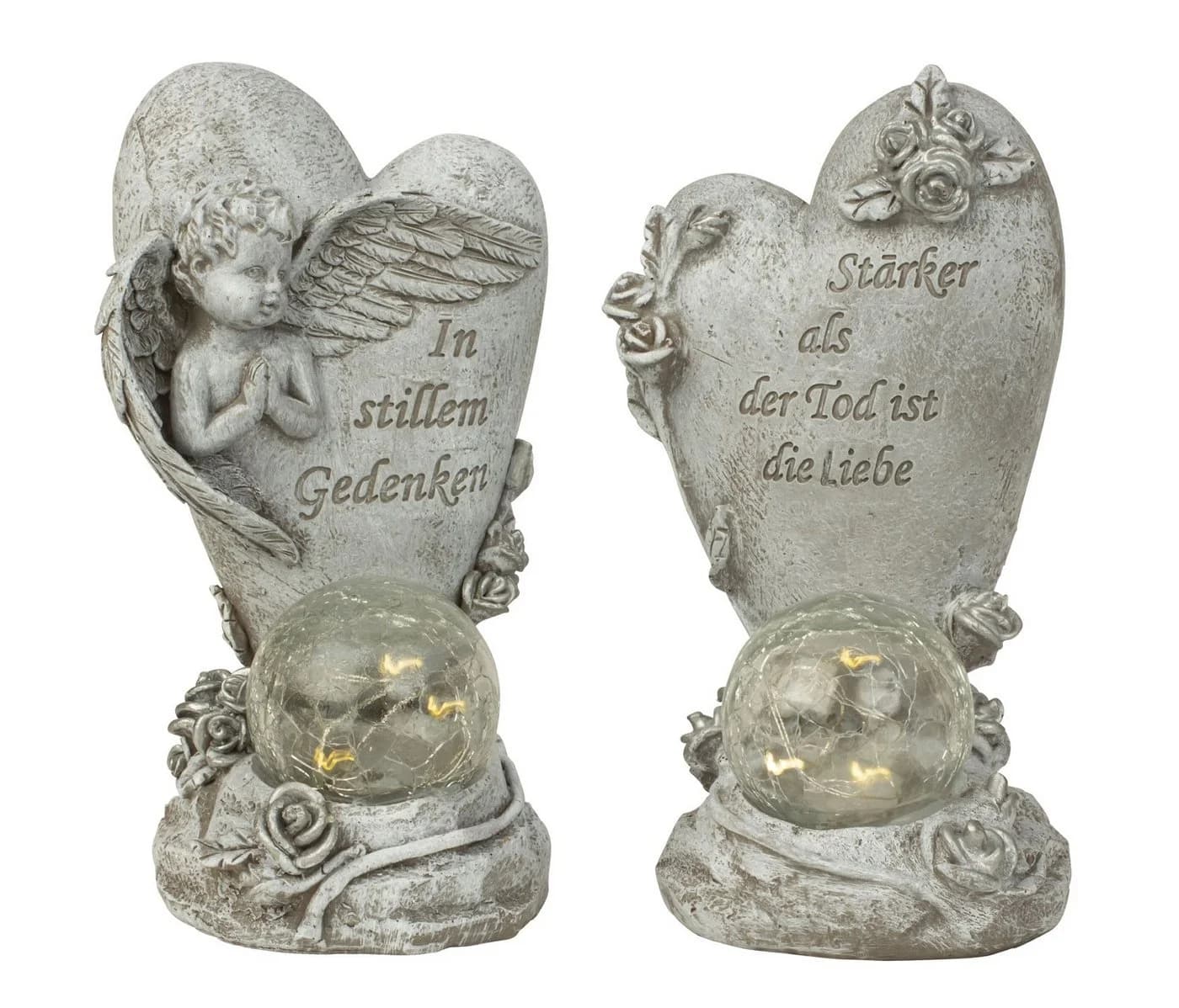 Mel-O-Design Grabkerze Ewiger Trost Grabherz Engel mit Solarlicht 2er Set