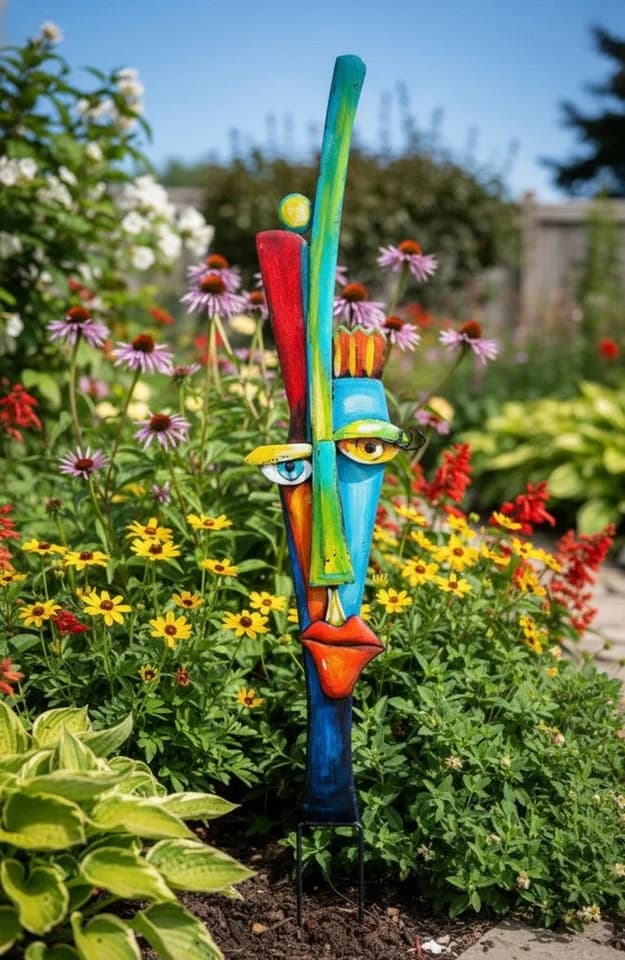 GILDE Gartenstecker Alta Fronte Metall Gesichtsdesign Bunt - Bild 3