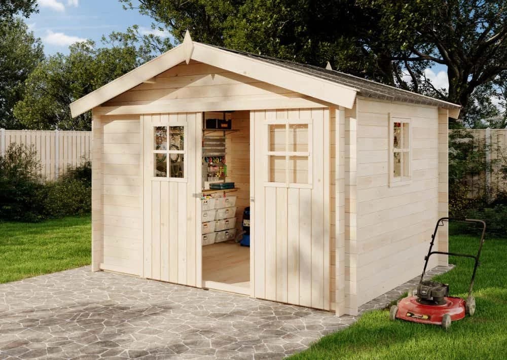 Alpholz Gerätehaus Evere 19 Naturbelassen 330x270 cm Blockbohlen - Bild 2