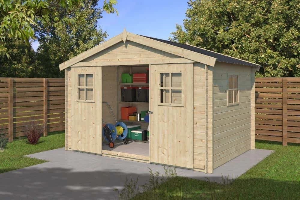 Alpholz Gerätehaus Evere 19 Naturbelassen 330x270 cm Blockbohlen - Bild 5