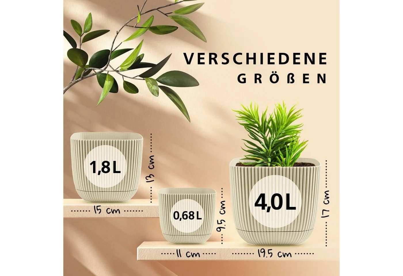 KONZEPT Blumentopf mit Untersetzer 2in1 Kunststoff Creme