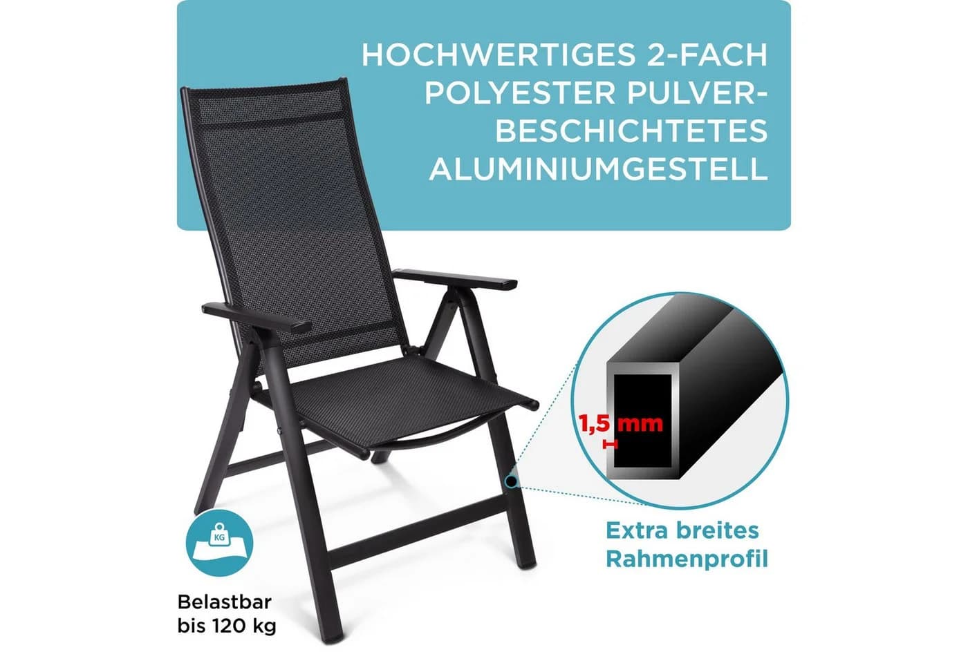 Gardisun Gartenstuhl Hochlehner Klappbar Aluminium Anthrazit/Silber