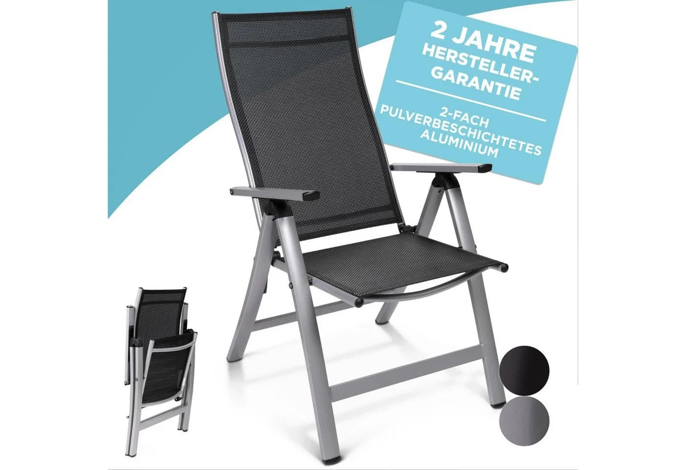 Gardisun Gartenstuhl Hochlehner Klappbar 5-fach Verstellbar Anthrazit & Silber - Bild 2