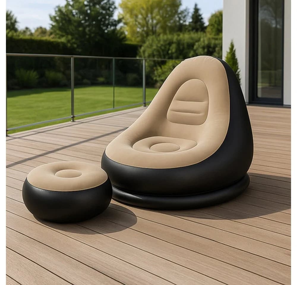 Gardlov Aufblasbarer Gartensessel mit Fußstütze Schwarz-Beige - Bild 5