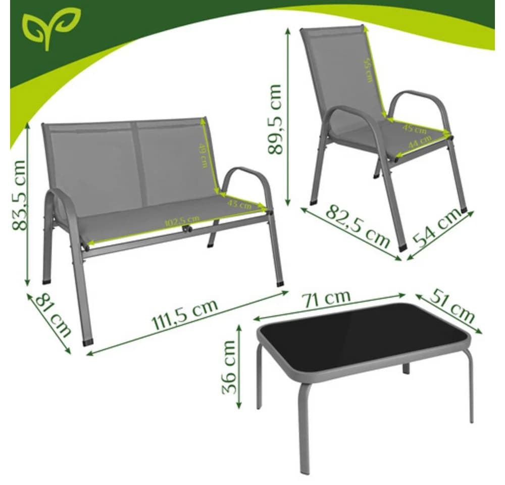 Gardlov Gartenlounge-Set 5-tlg. Grau Stahl & Textilene