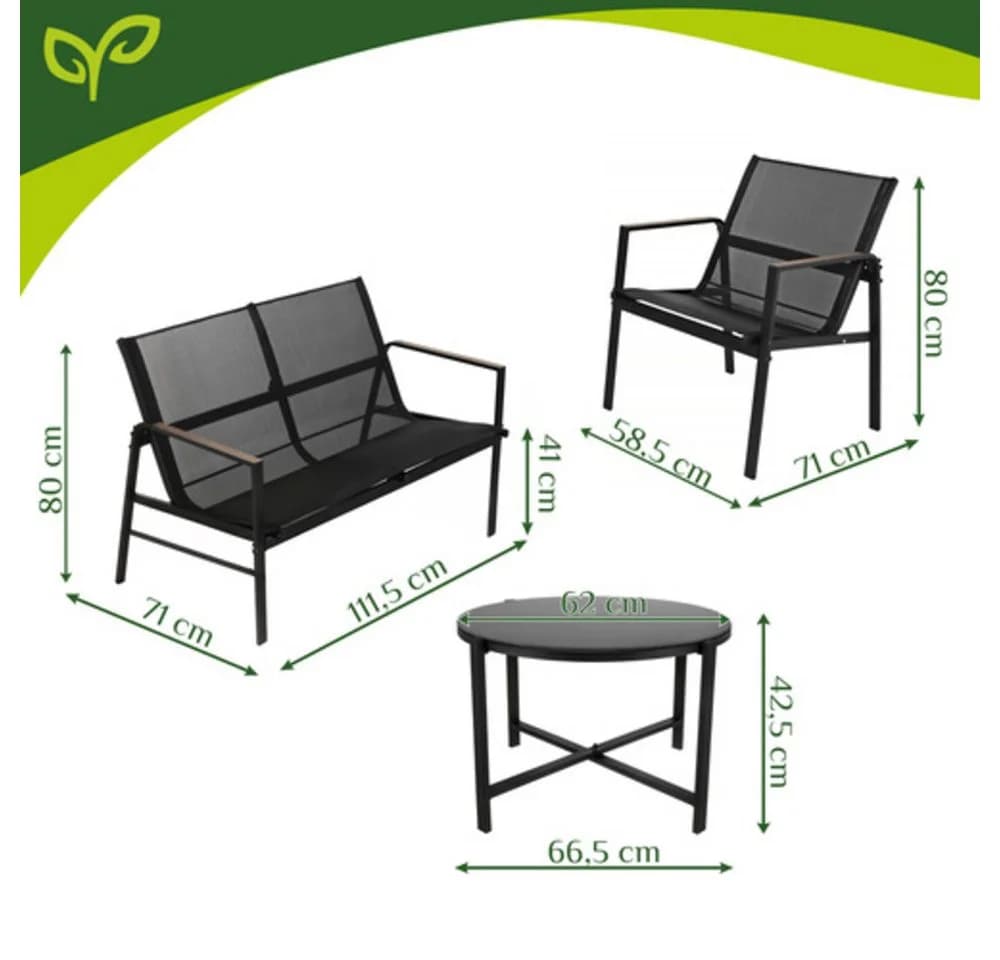 Gardlov Gartenlounge-Set 4-tlg. Grau/Schwarz mit Sicherheitsglas