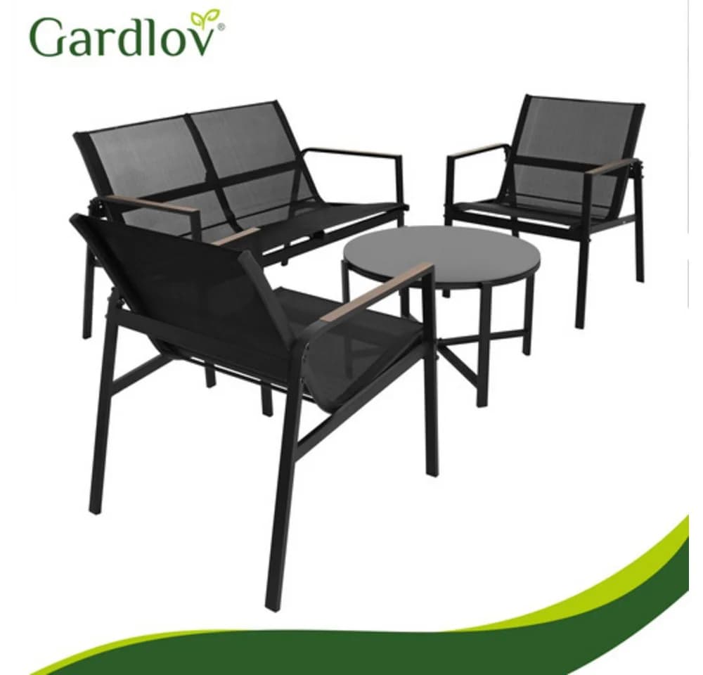Gardlov Gartenlounge-Set 4-tlg. Grau/Schwarz mit Sicherheitsglas - Bild 4
