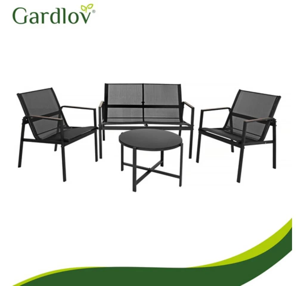 Gardlov Gartenlounge-Set 4-tlg. Grau/Schwarz mit Sicherheitsglas - Bild 5