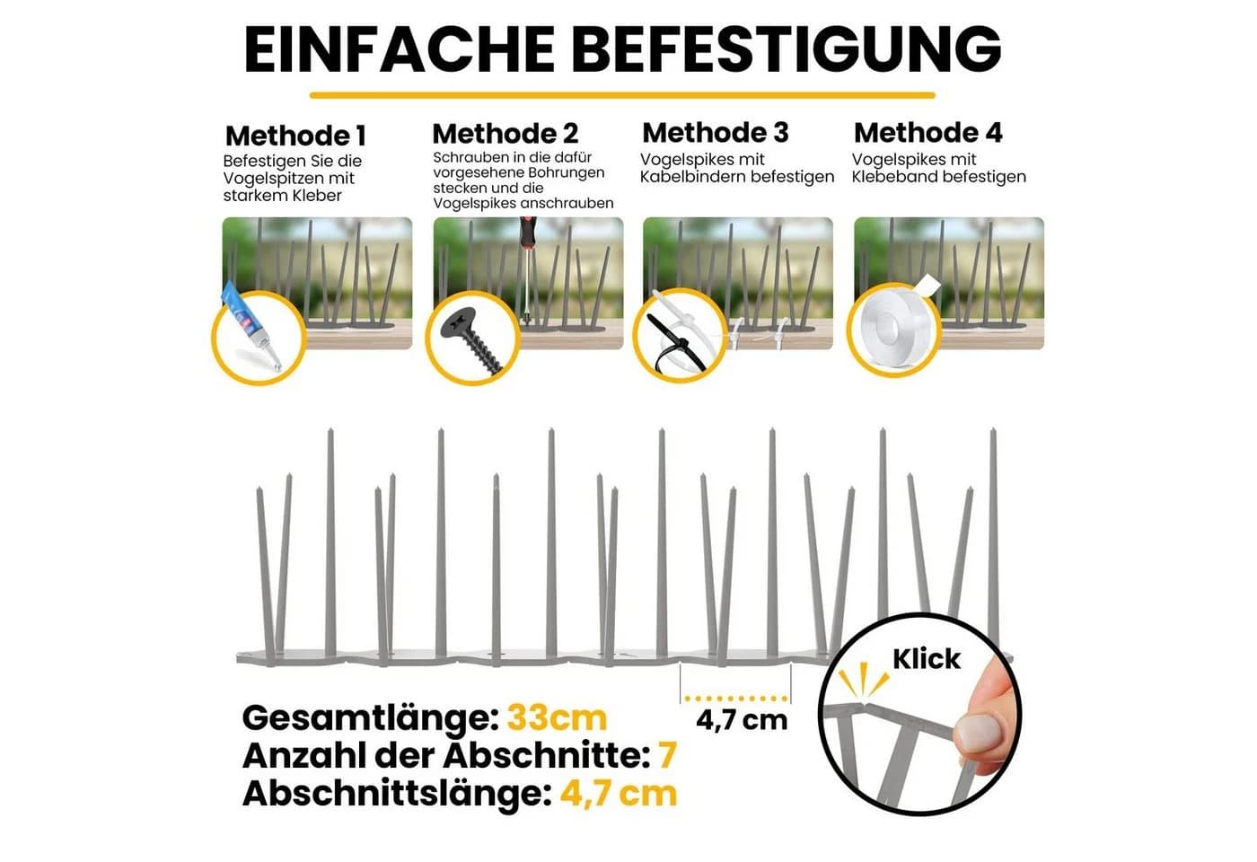 KONZEPT Taubenspikes Grau 3-reihig Vogelabwehr Set - Bild 5