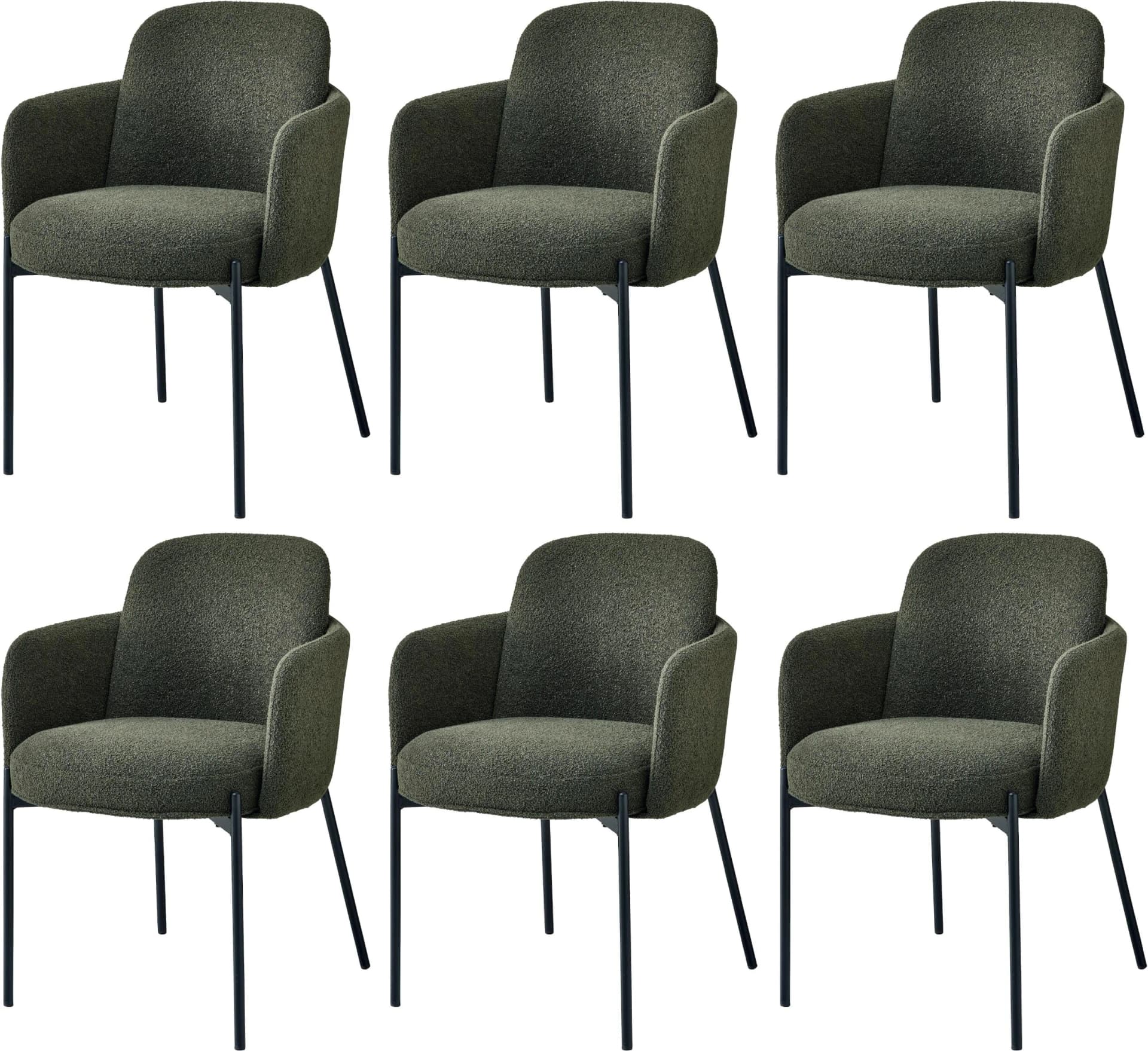 STOLKOM Armlehnstuhl Flora 6er-Set Grün Schwarz Metall