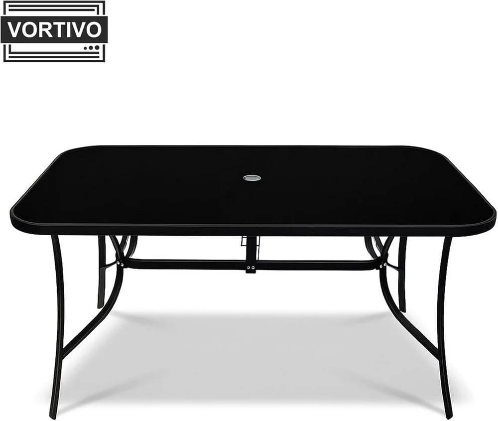 VORTIVO Essgruppe 8-teilig Schwarz Stahl Glas Sonnenschirm - Bild 5