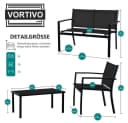 VORTIVO Gartenlounge-Set 4-tlg. Schwarz Aluminium mit Glastisch Bild 1