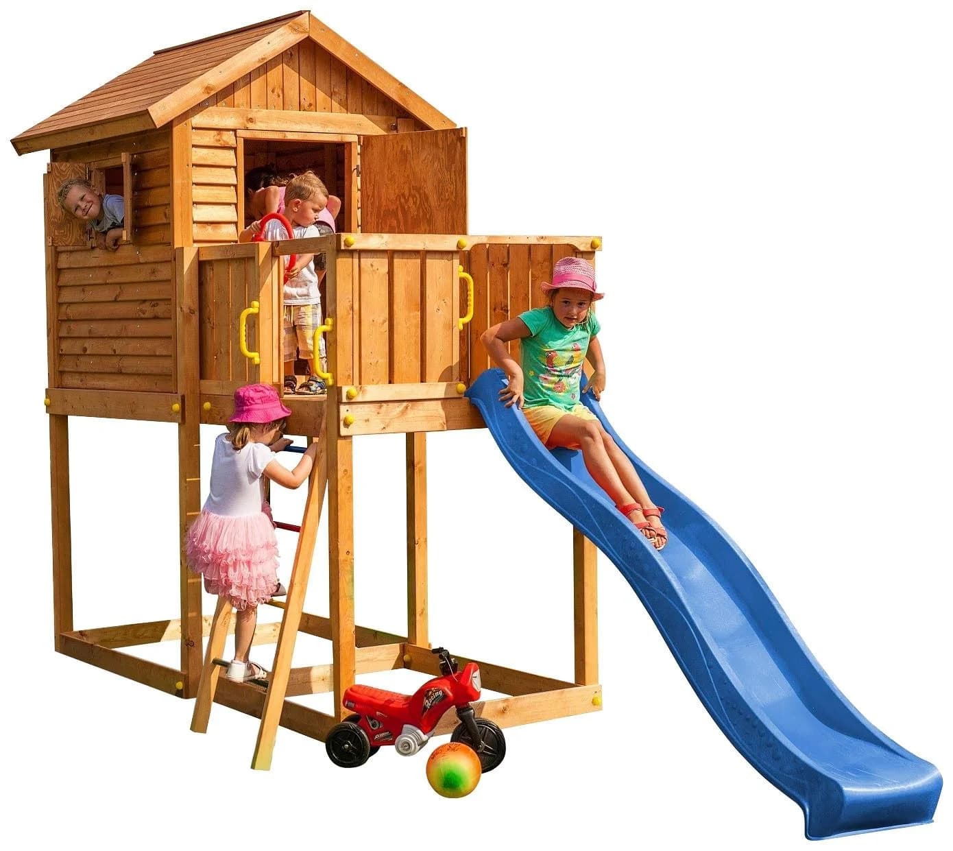 FUNGOO Spielturm My House blau mit Rutsche und Sandkasten