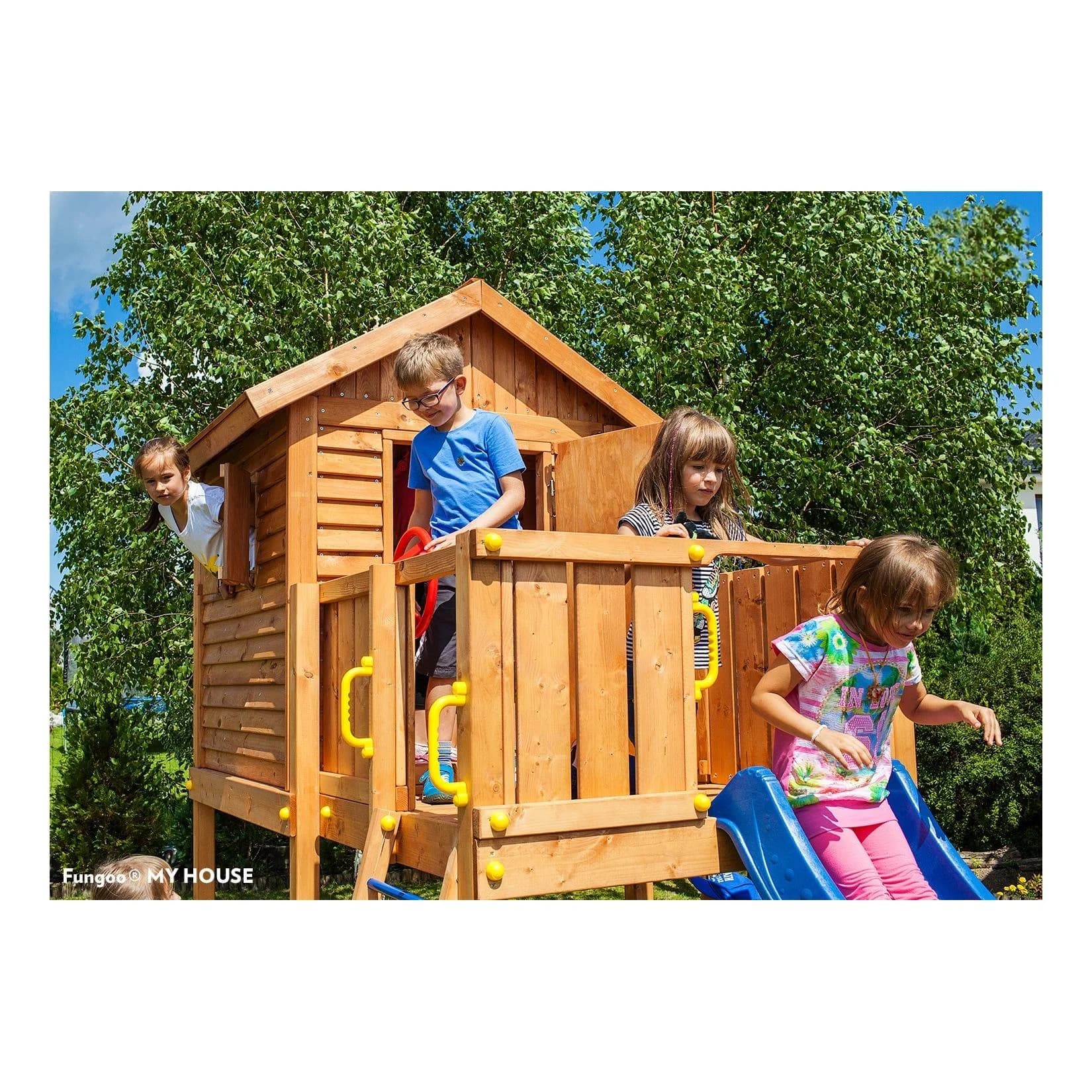 FUNGOO Spielturm My HOUSE Move+ mit Rutsche und Schaukel