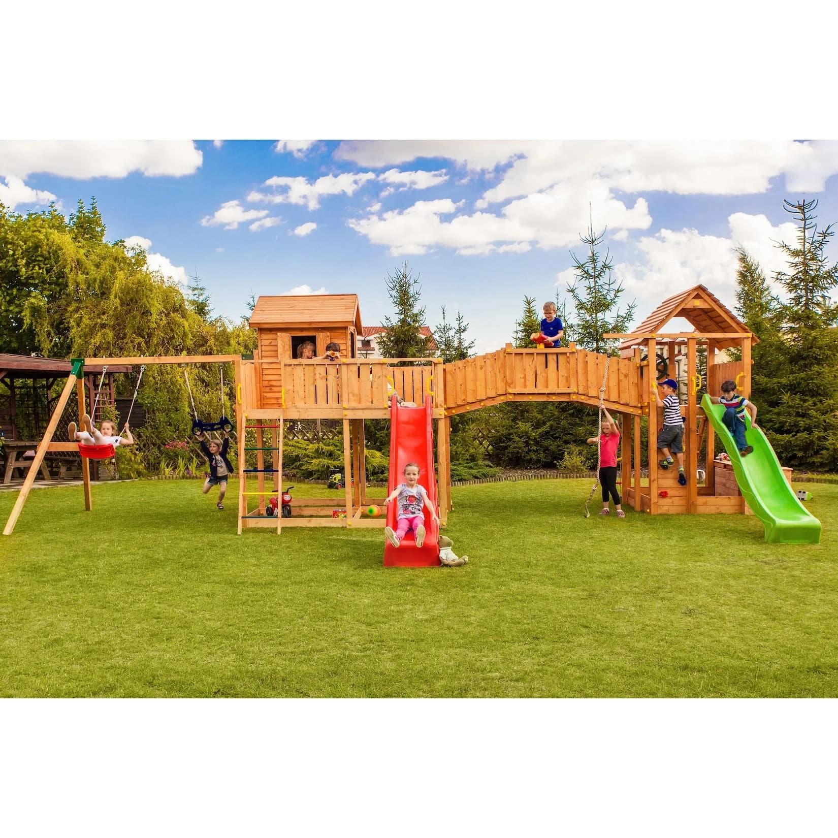 FUNGOO MAXI SET SMILE FARM Spielturm rot-grün mit Rutsche