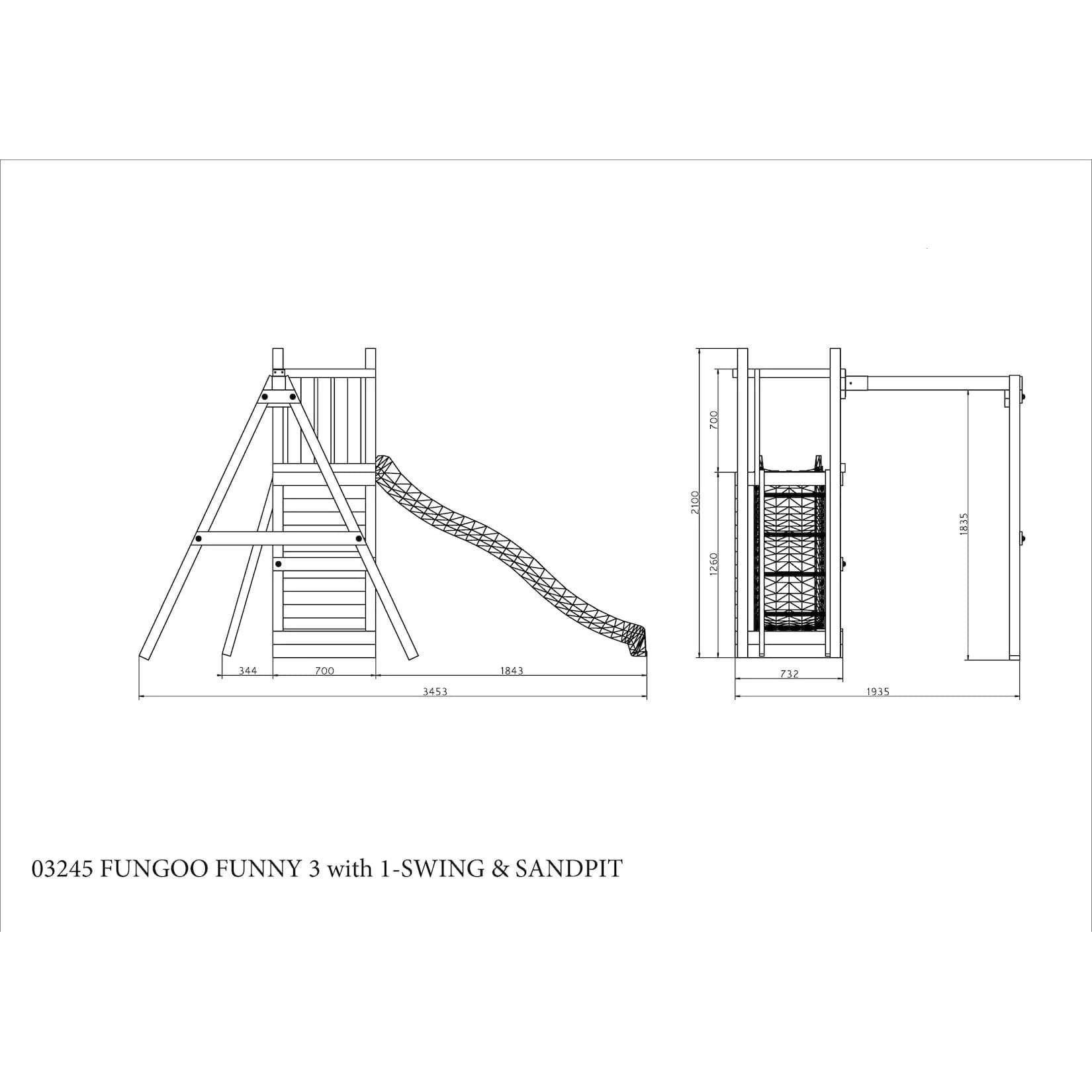 FUNGOO Spielturm Funny3 mit Sandkasten Rutsche