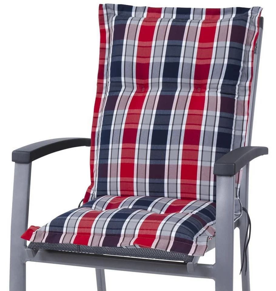 KETTtex Sesselauflage Niederlehner Rom 2128 Rot-Blau-Grau Kariert