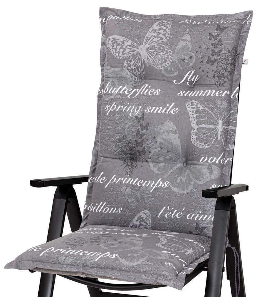 KETTtex Hochlehnerauflage Bali 2385 grau Schmetterlinge