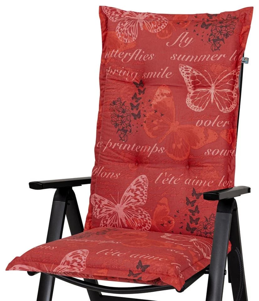 KETTtex Hochlehnerauflage Bali Rot Schmetterlinge 120x49x8 cm