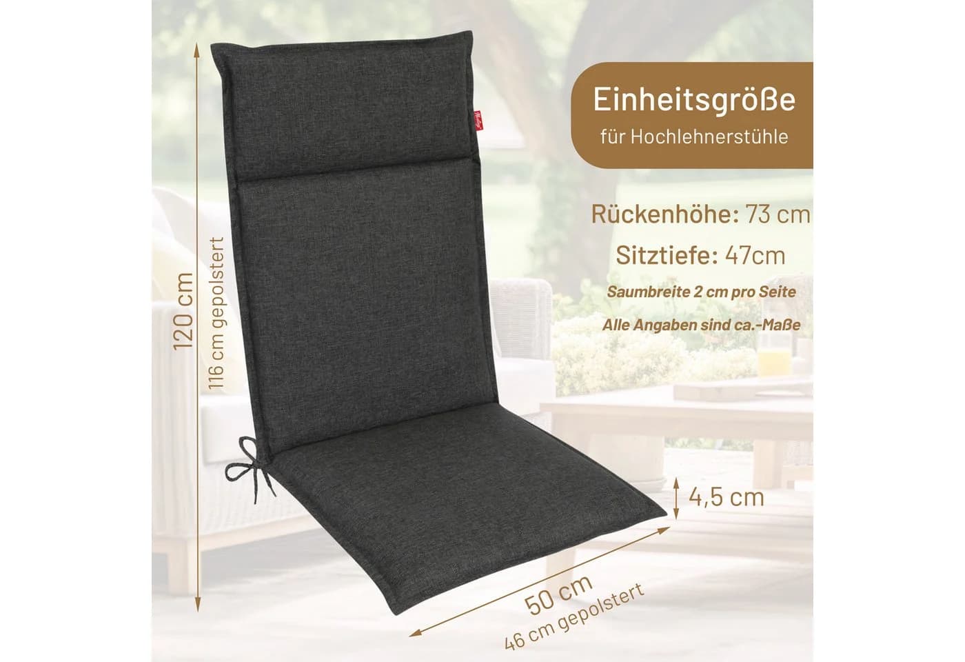 Herlag Hochlehnerauflage BEA Anthrazit Wasserabweisend - Bild 3