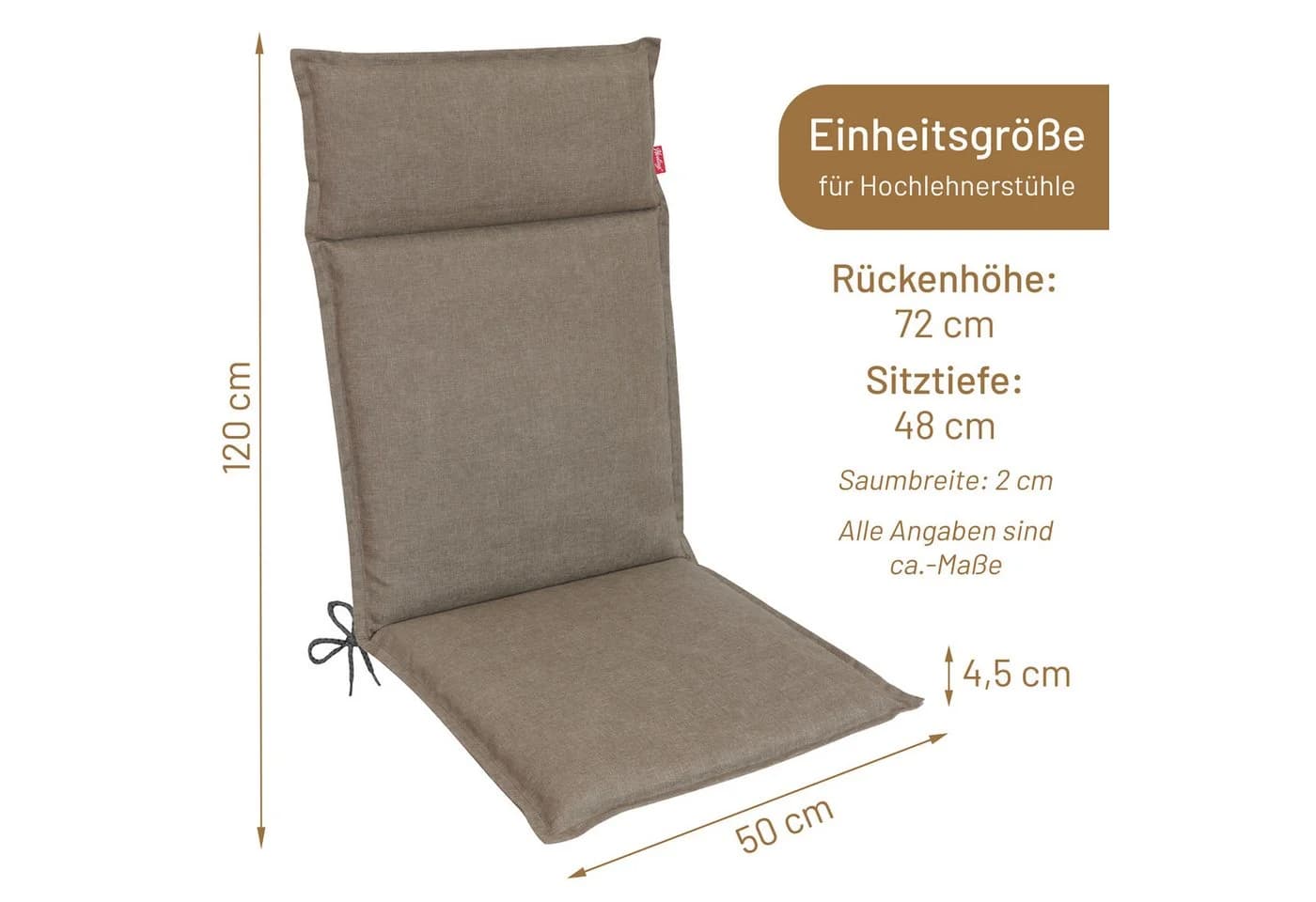 Herlag Hochlehnerauflage Bea Gartenstuhlauflage Taupe Wasserabweisend - Bild 3