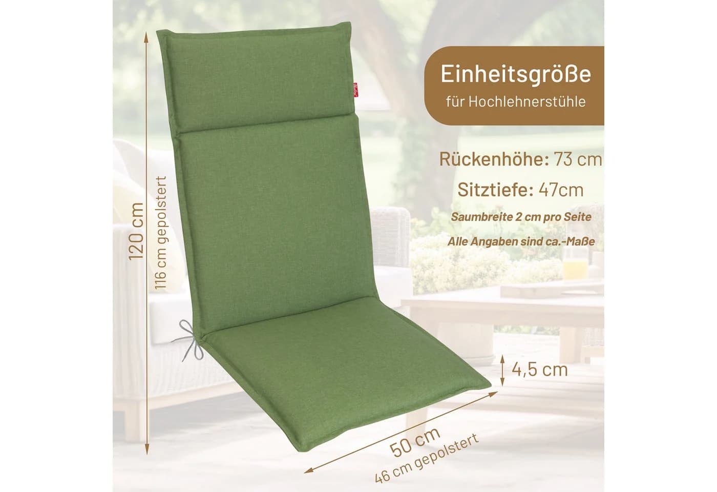 Herlag Hochlehnerauflage Bea Grün Wasserabweisend UV-Schutz - Bild 3