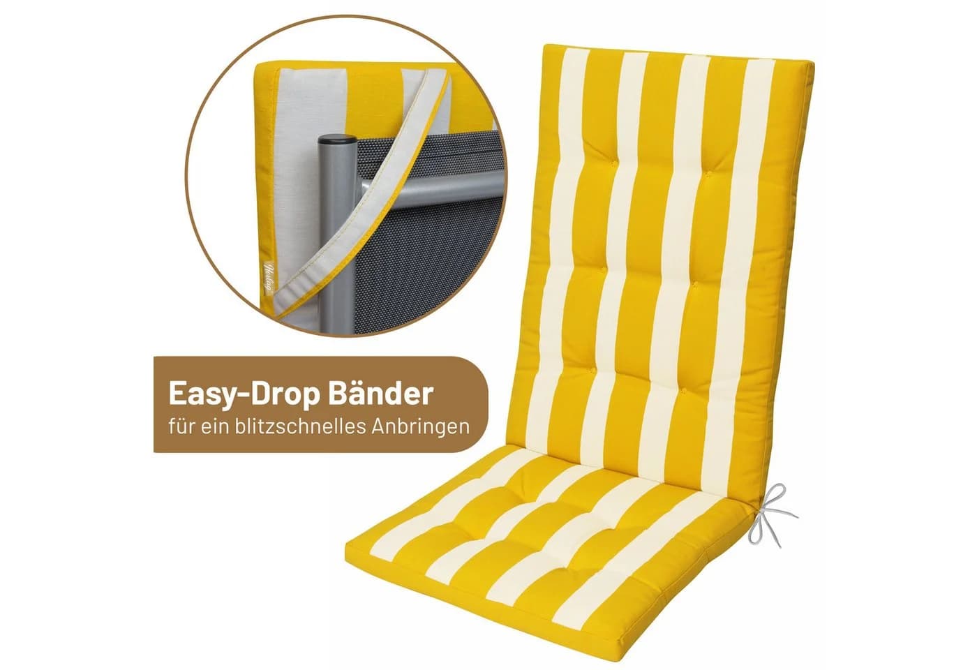 Herlag Hochlehnerauflage Mia Gelb Gestreift Easy-Drop Bänder - Bild 5