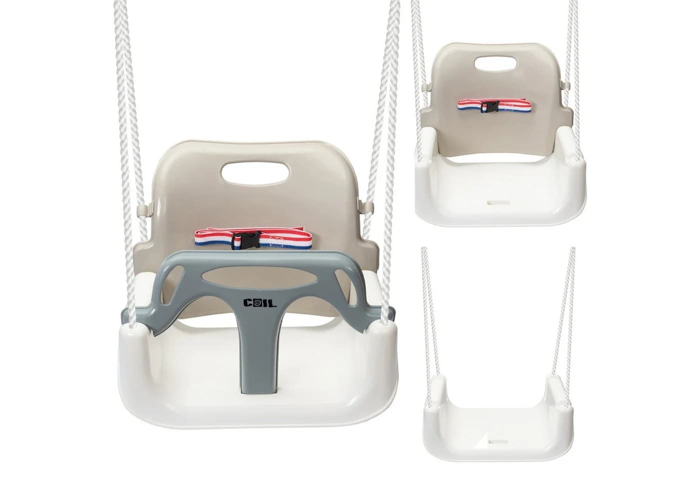 COIL 3in1 Babyschaukel Garten mit Sicherheitsgurt und Rückenlehne Beige - Bild 2