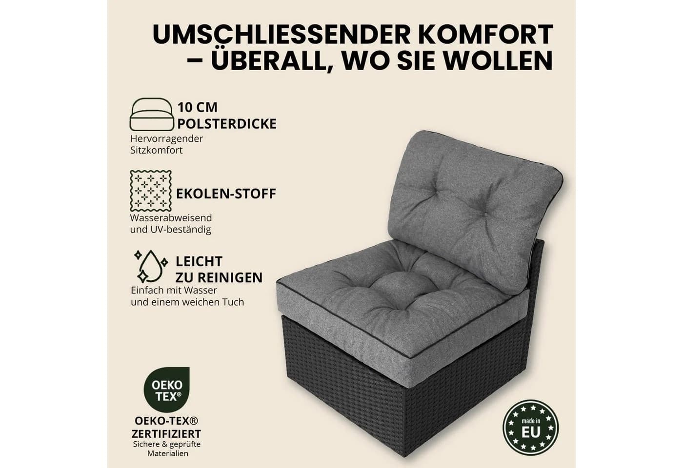 Hobbygarden Gartenkissen Grau wasserabweisend UV-beständig - Bild 3