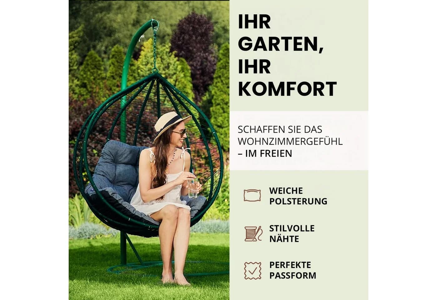 Hobbygarden Hängesessel Kissen Polyrattan Rattan