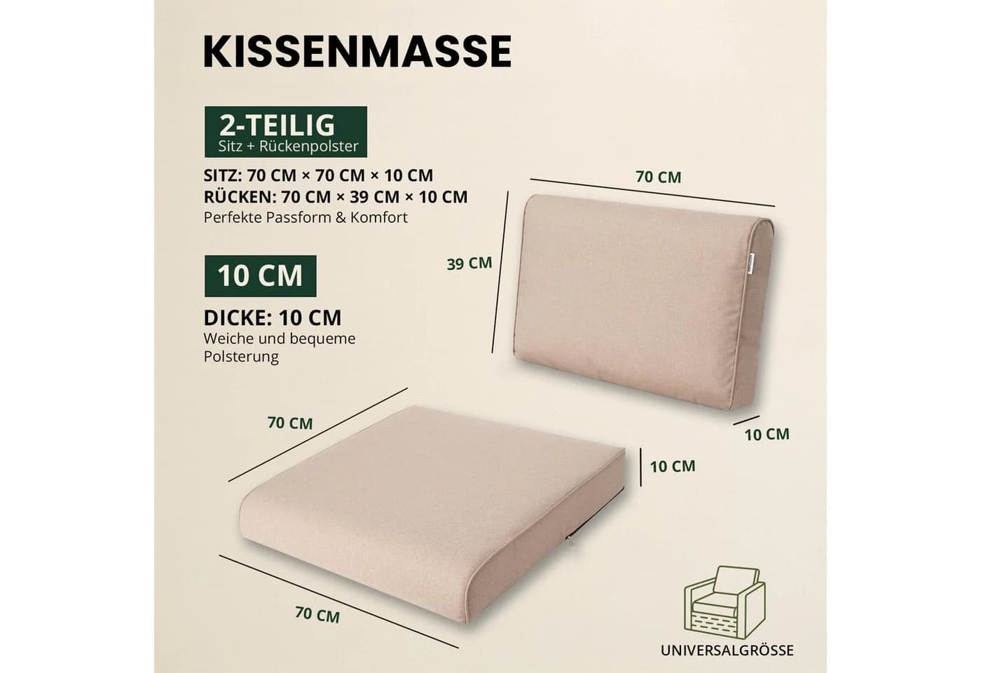 Hobbygarden Sitzkissen mit Rückenlehne Beige/Weiß wasserabweisend - Bild 3