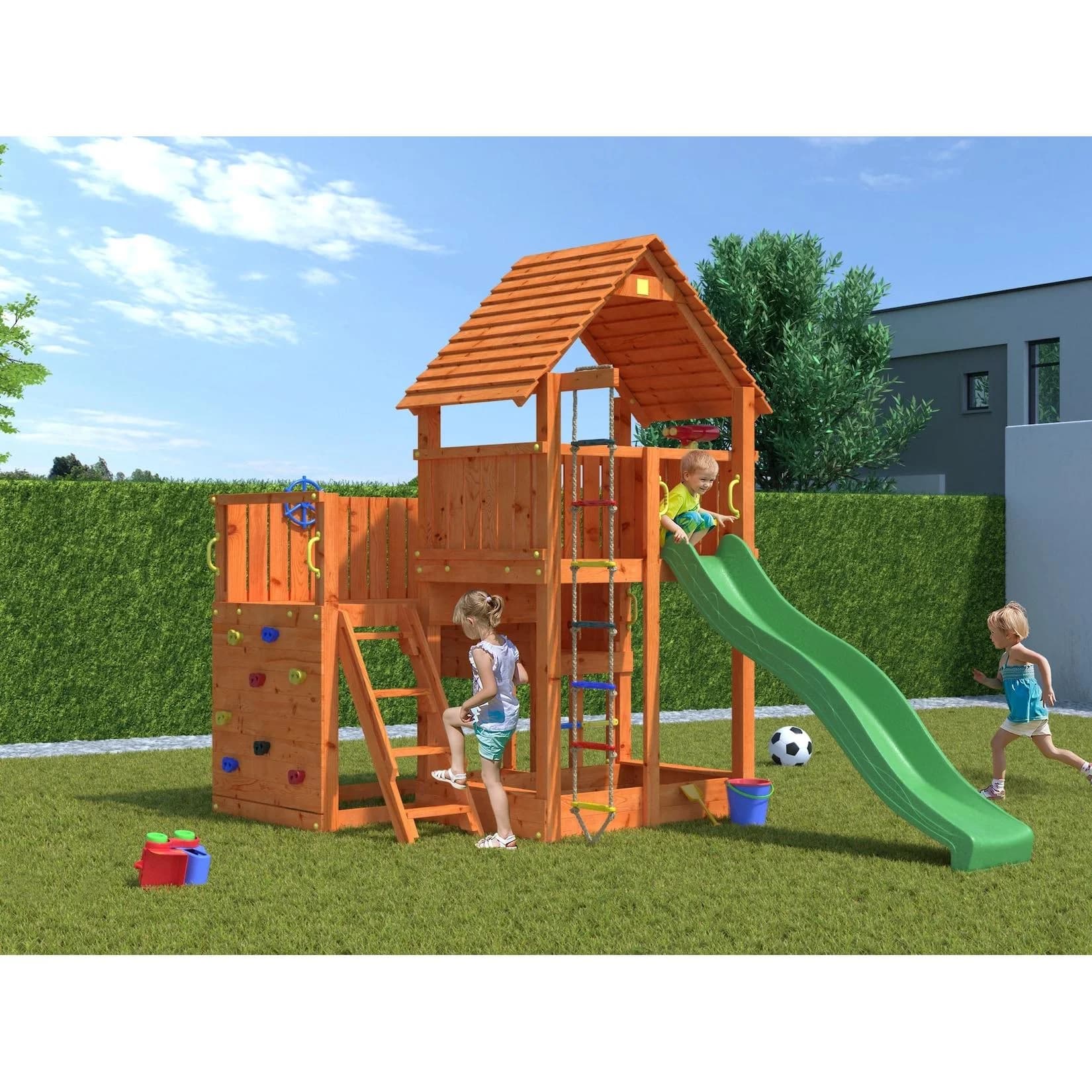 FUNGOO BIG LEADER Spielturm Klettergerüst Satteldach