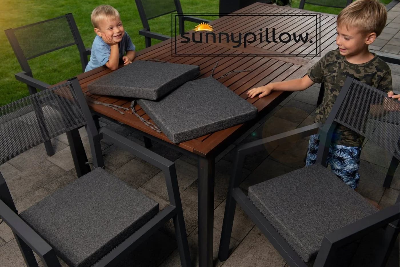 sunnypillow Stuhlkissen 4er Set Grau Modern