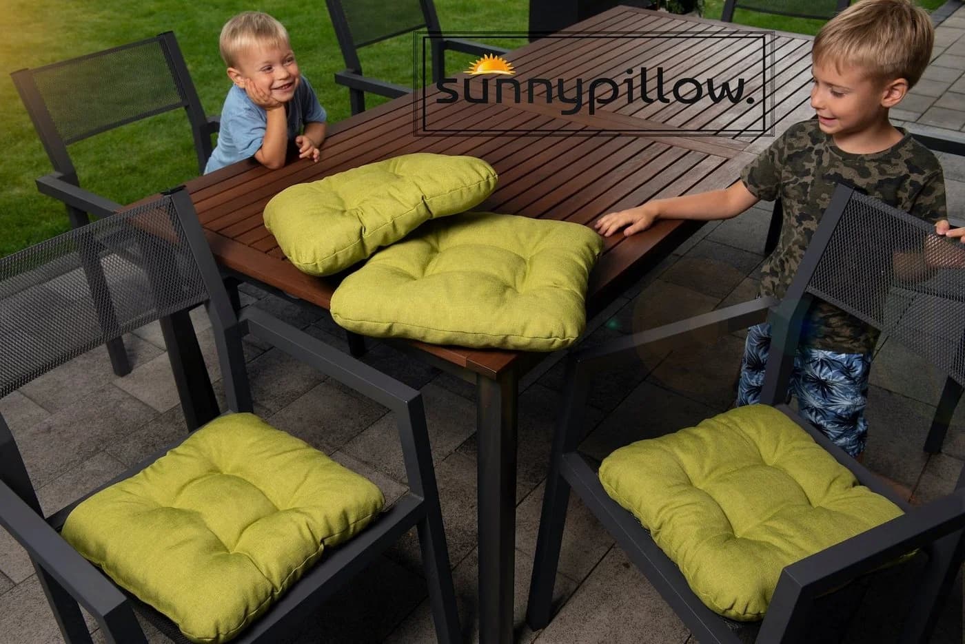 sunnypillow Stuhlkissen 4er Set Grün 8cm Dicke