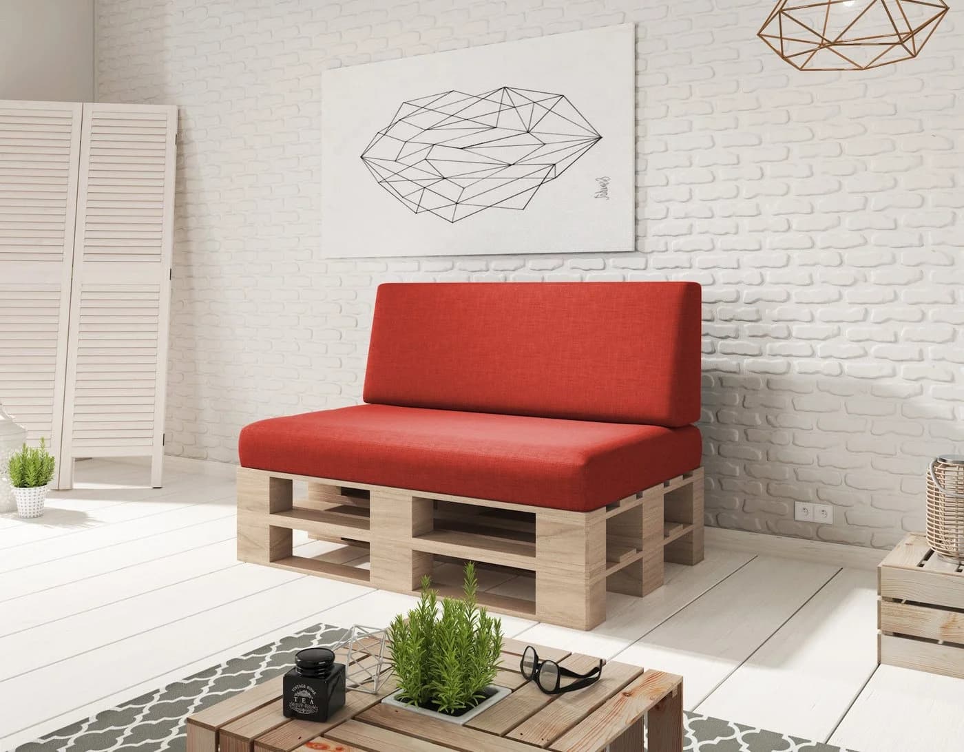 sunnypillow Palettenkissen Milano 2er Set Rot UV-beständig