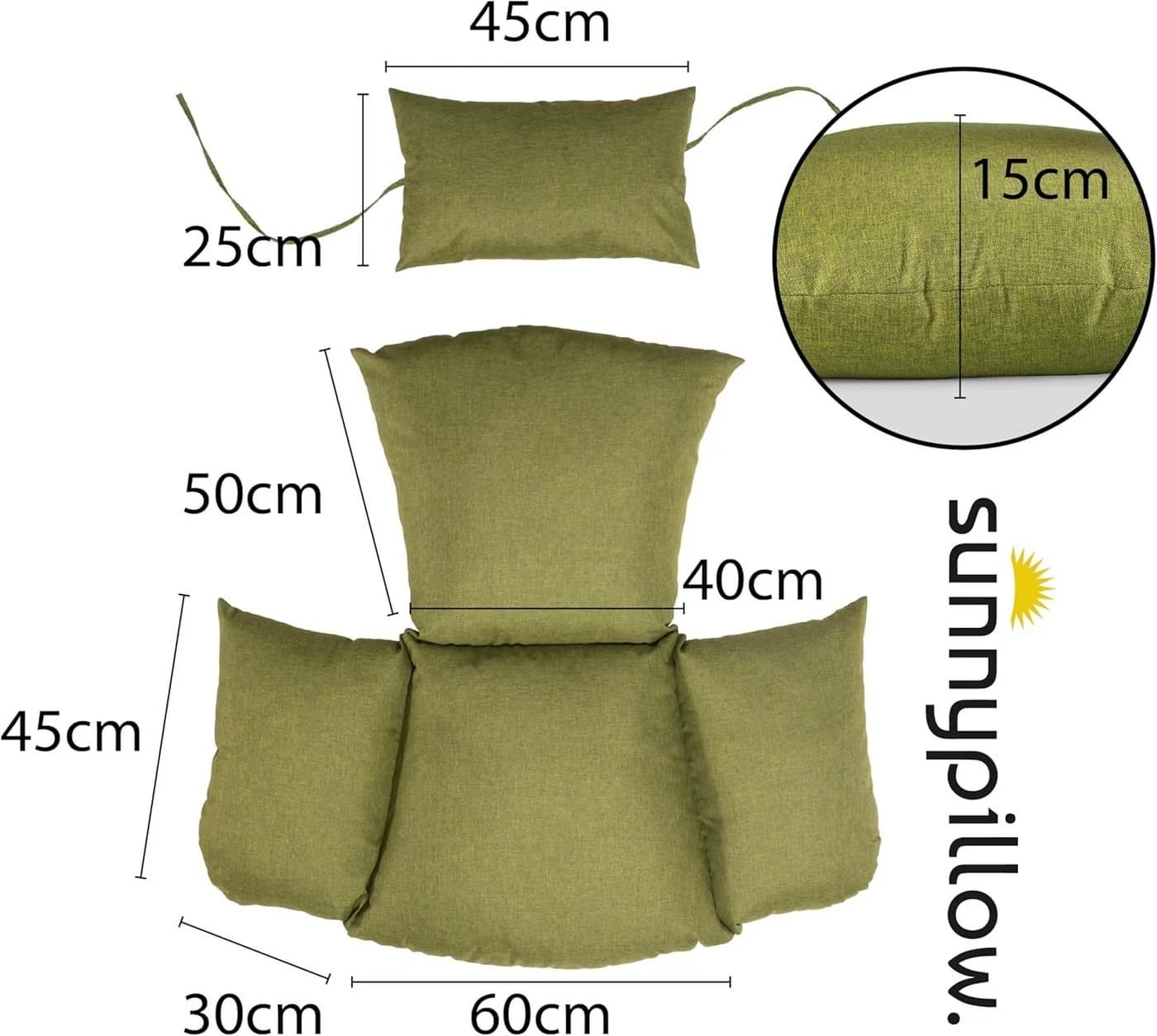 sunnypillow Hängesessel Auflage Grün für Rattan & Polyrattan Hängeschaukel