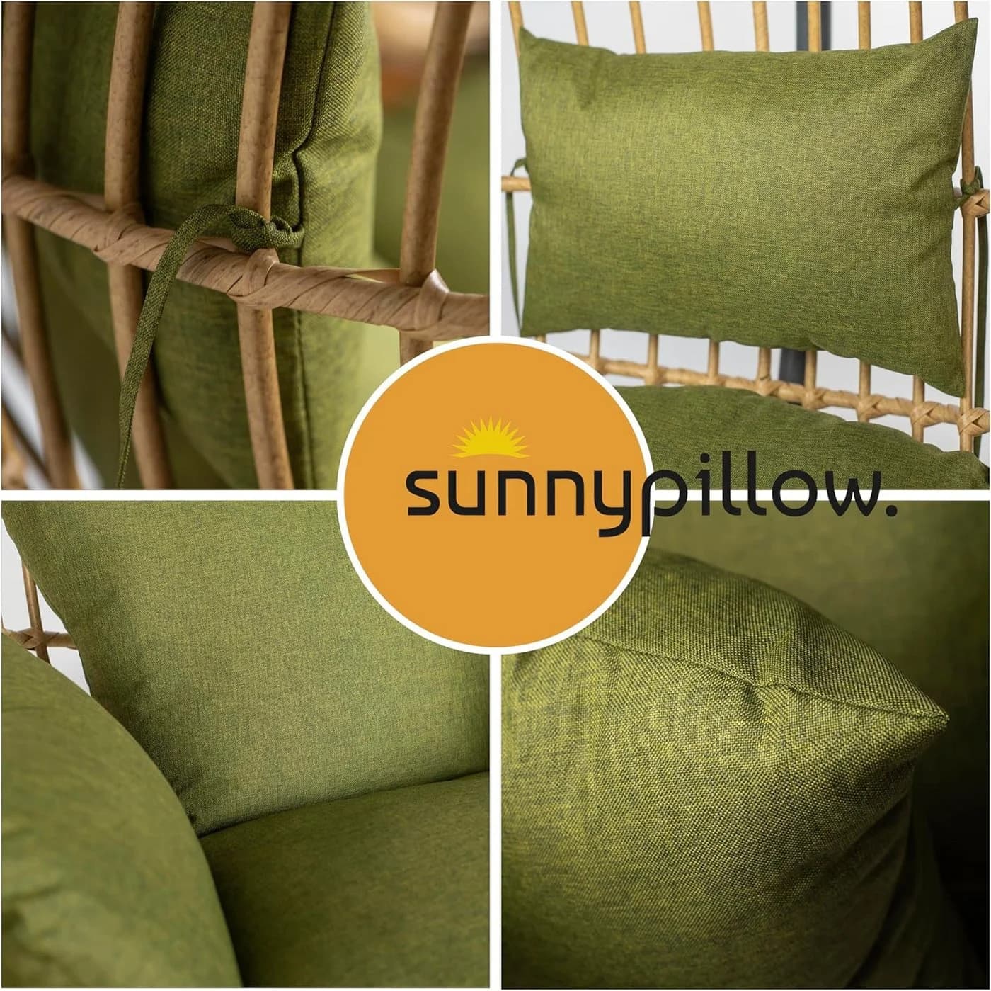 sunnypillow Hängesessel Auflage Grün für Rattan & Polyrattan Hängeschaukel - Bild 5
