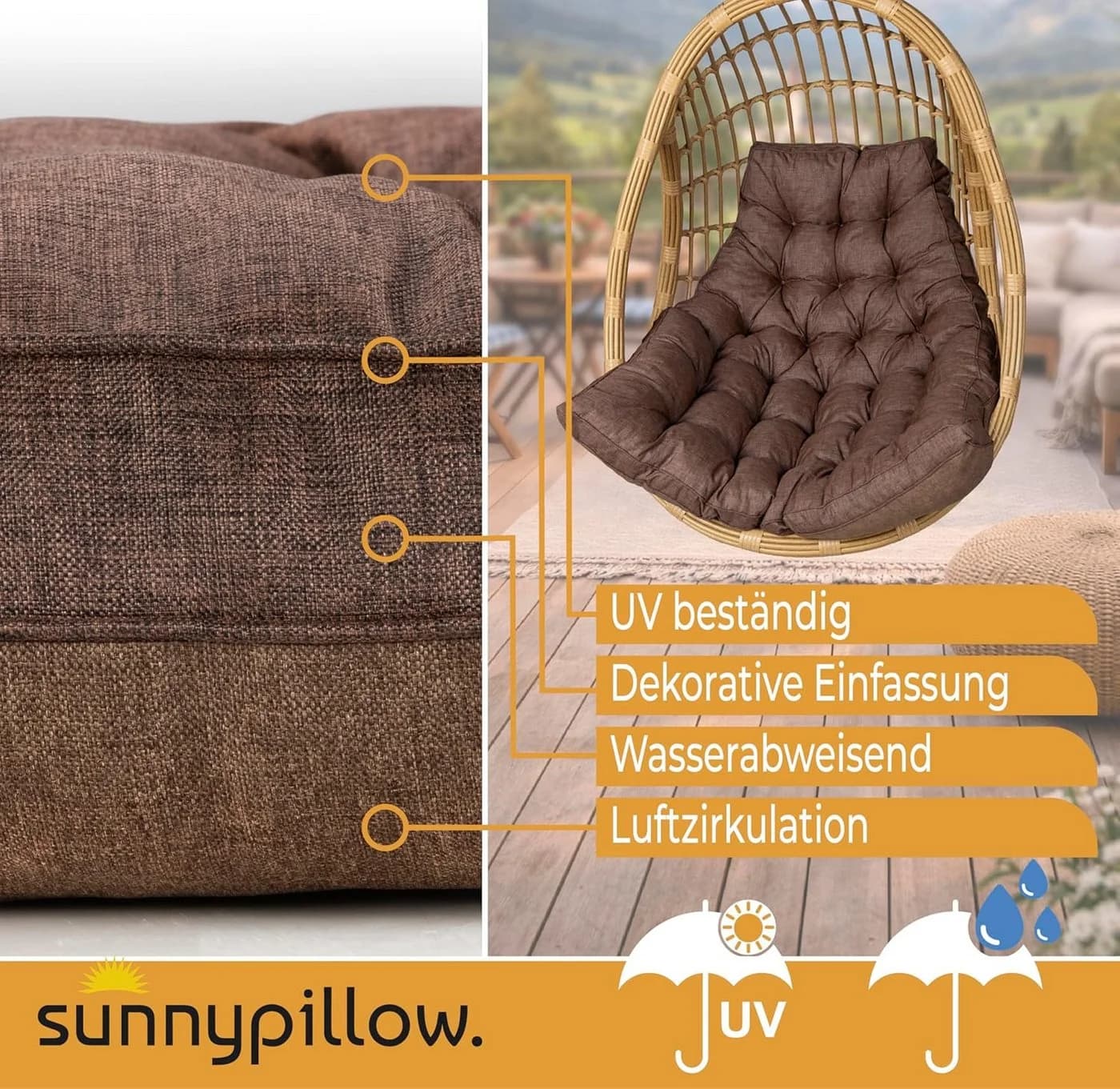 sunnypillow Hängesessel Kissen Braun - Bild 3