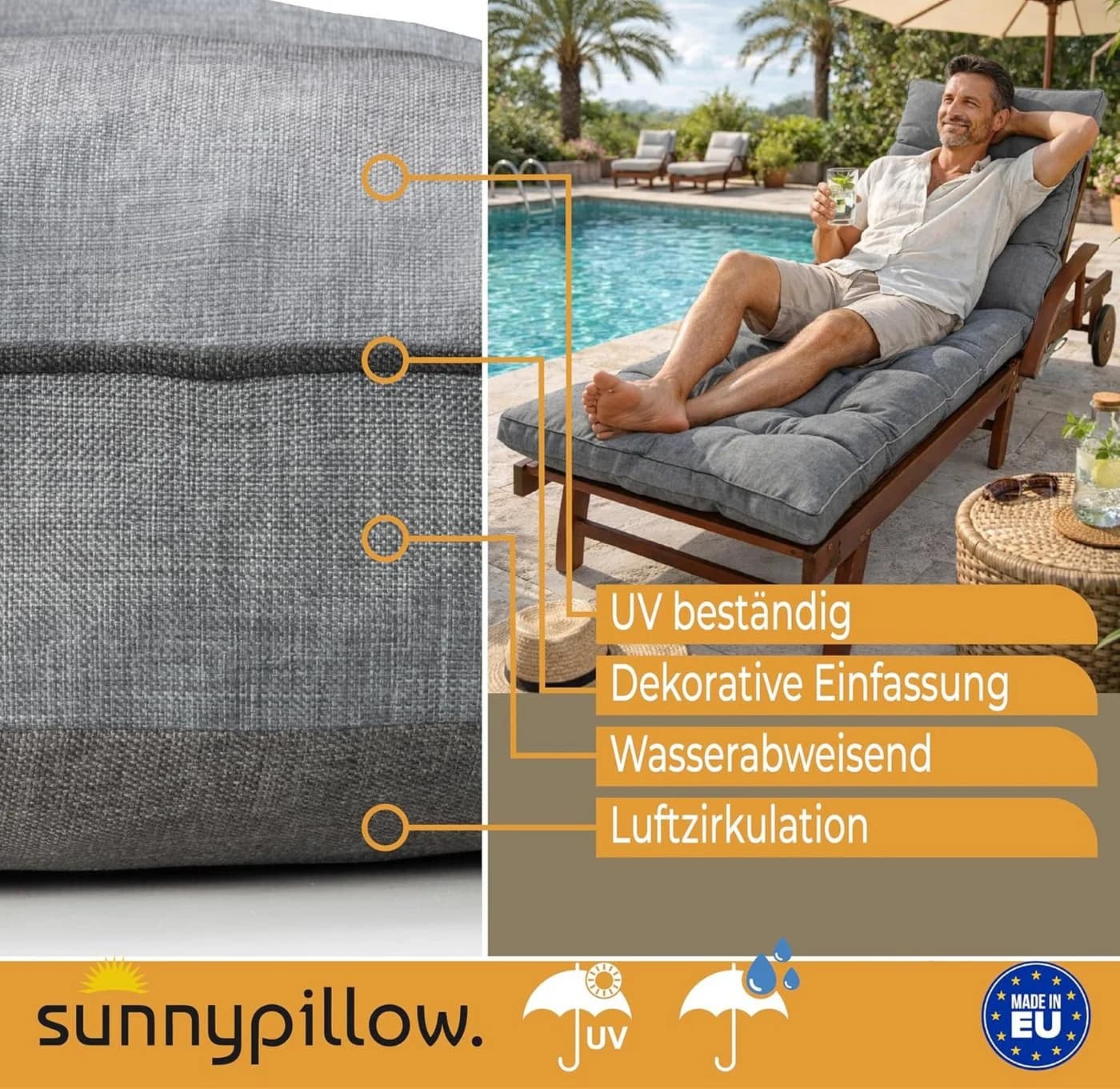 Sunnypillow Liegenauflage Grau 200x60cm Extra Dick - Bild 4