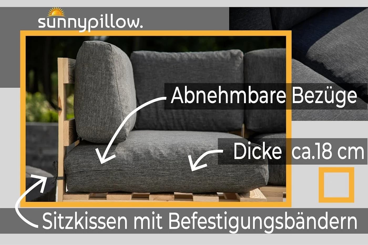 sunnypillow Palettenkissen Boston Set Palettenauflage Indoor Outdoor - Bild 5